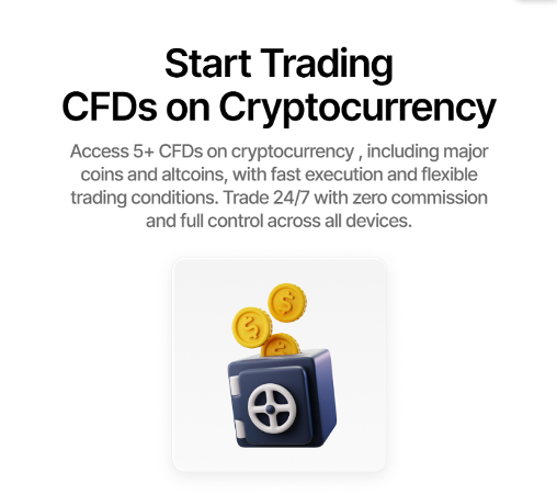 Invistro cryptocurrency section highlighting CFDs on major and alternative coins